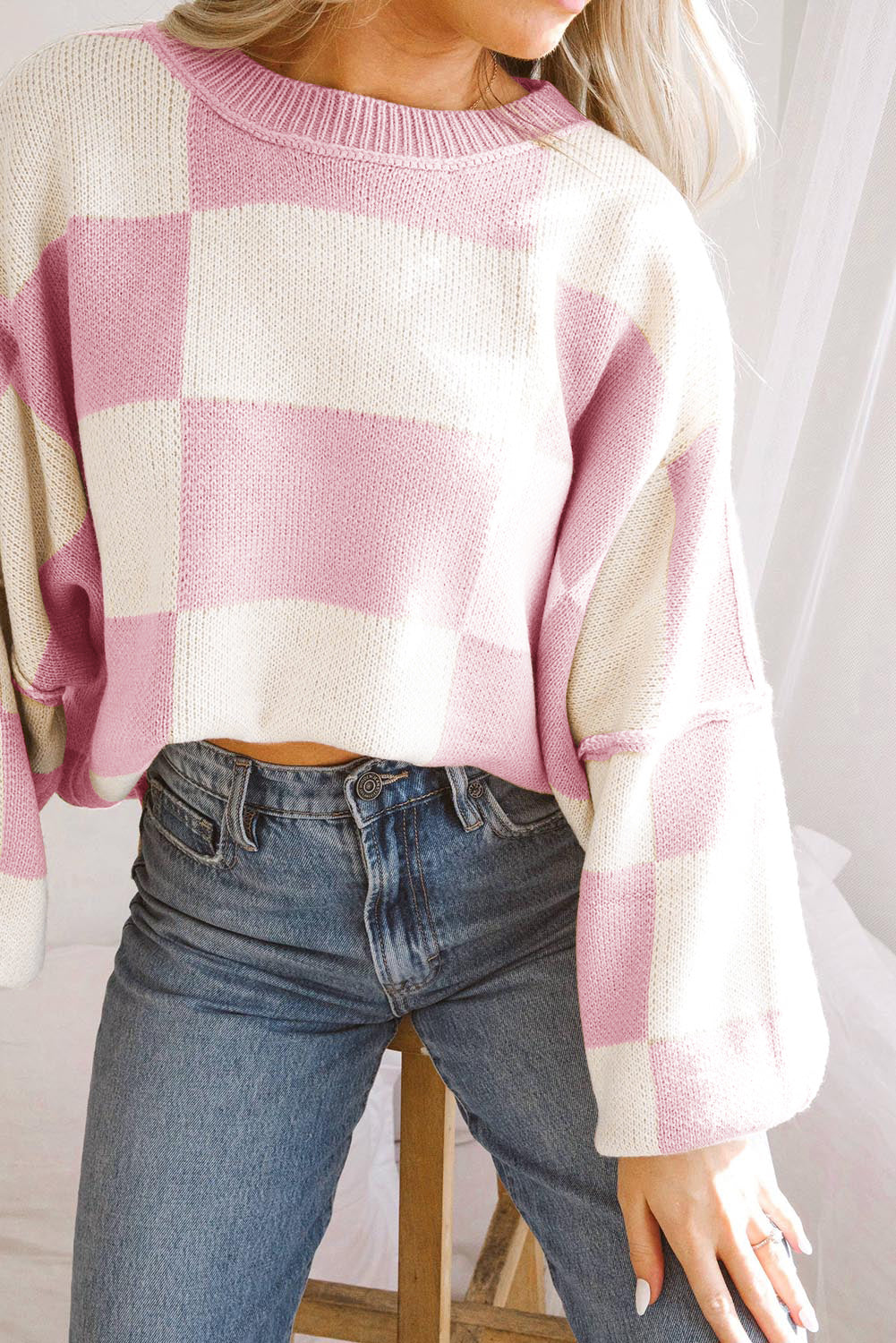 Sarah Pink Checkered Sweater