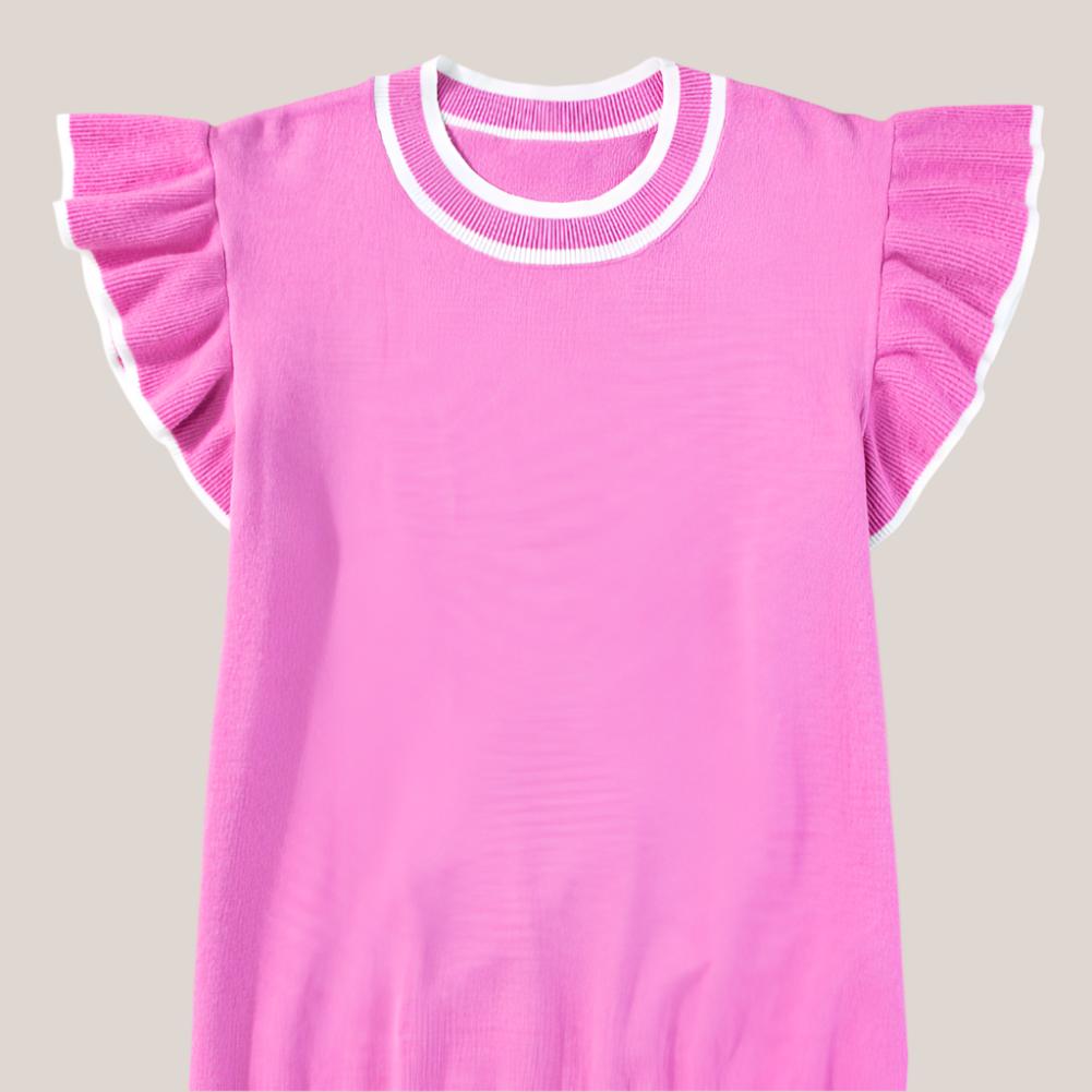Bonnie Edge Piping Ruffled Sleeve Knit Top