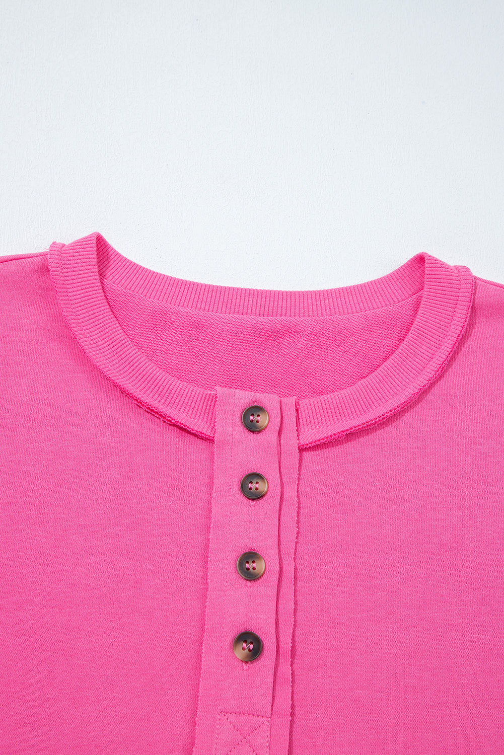 Bright Pink Raw Edge Half Buttons Pullover and Jogger Pants Set
