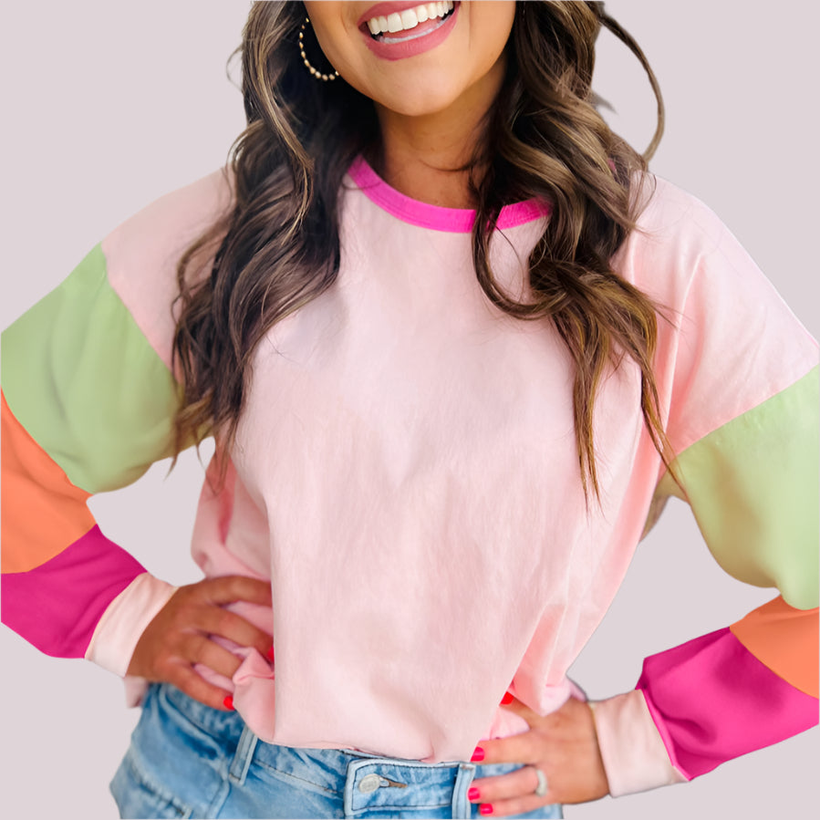 Piper Pink Colorblock Patchwork Top