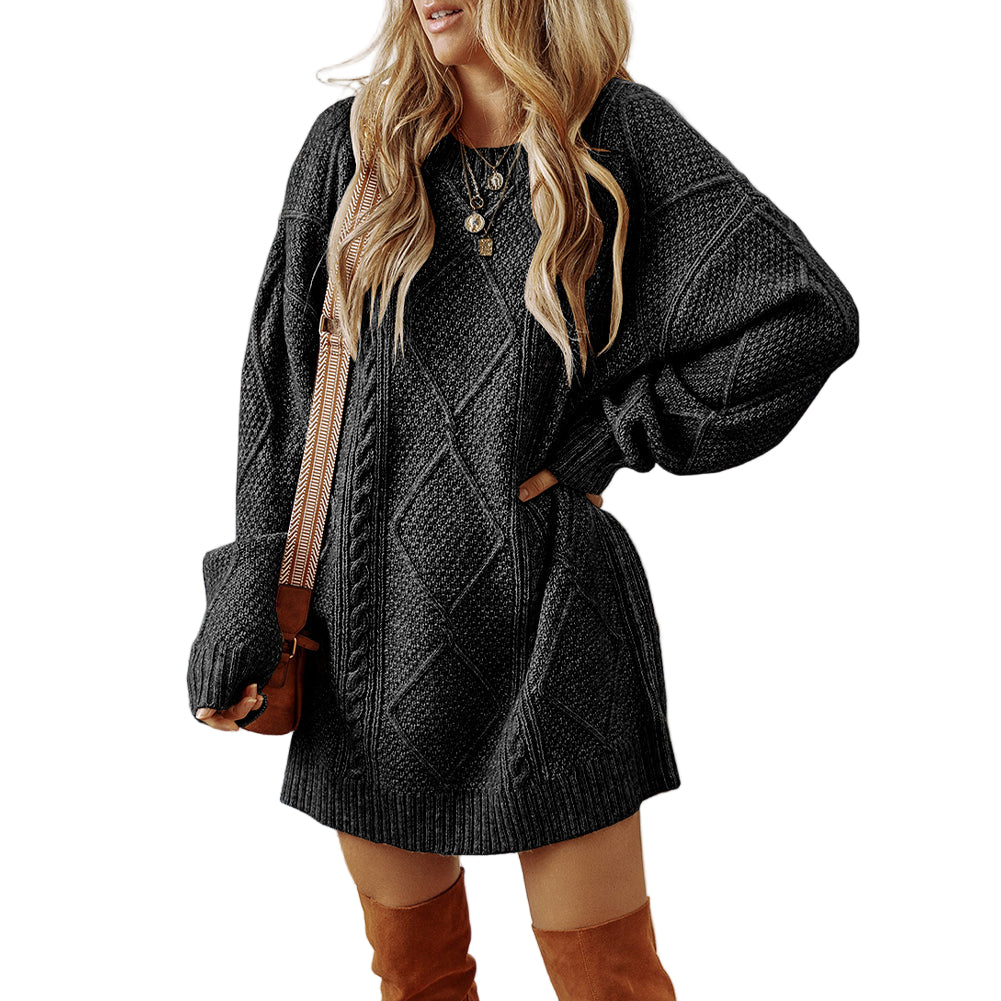 Annie - Black Cable Knit Sweater Dress