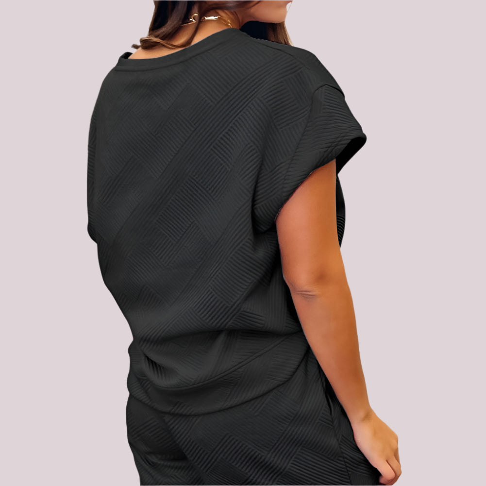 Nora Black Textured Shorts Set