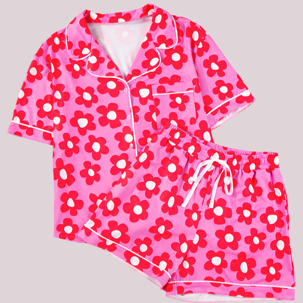 Bella Pink Flower Shirt Pajamas Set