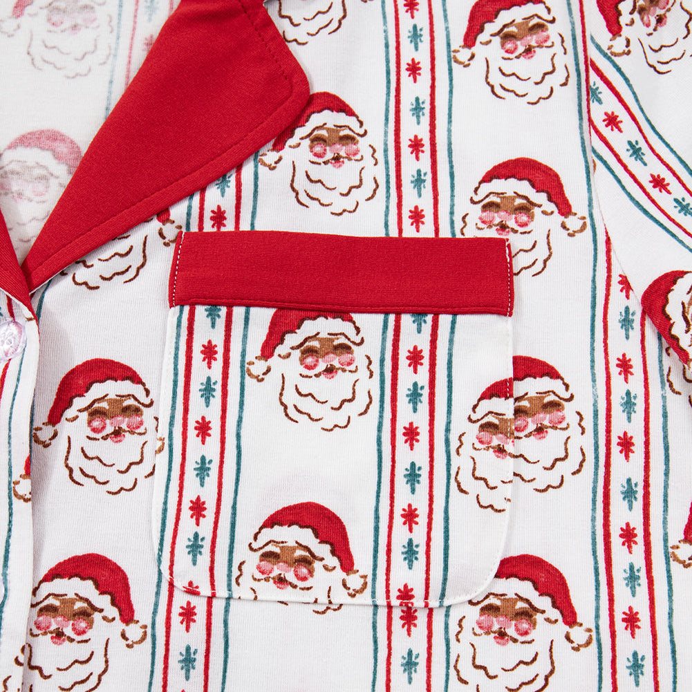 White Santa & Stripes Ruffle PJ Set
