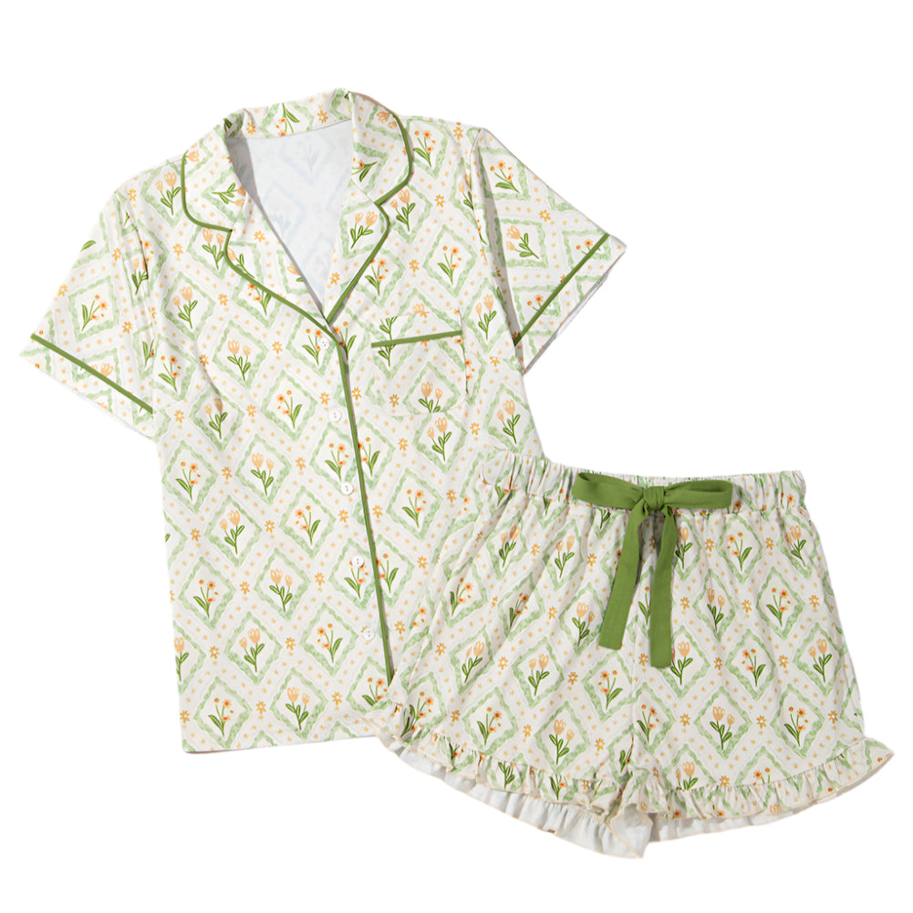 Eden Green Floral Print Pajamas Set