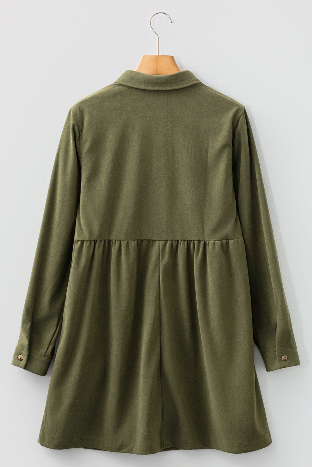 Vineyard Green Corduroy Half Button Collared Long Sleeve Mini Dress