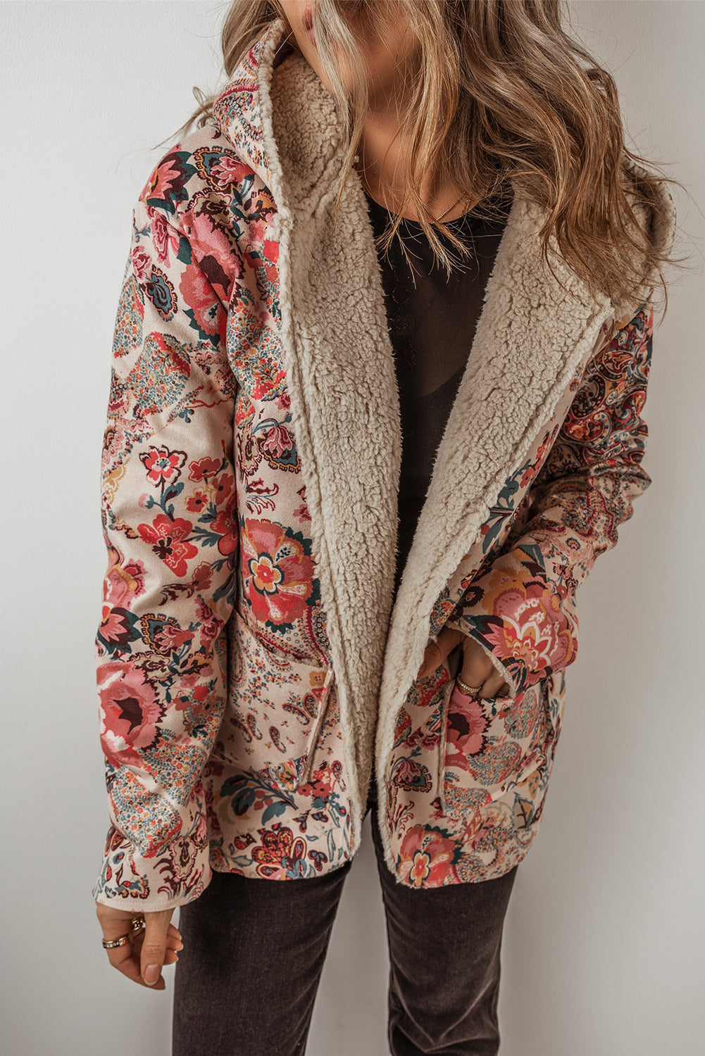 Beige Vintage Paisley Floral Hooded Jacket