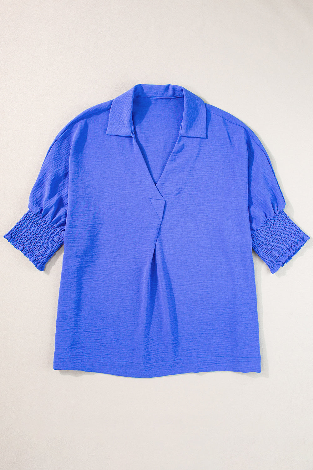 Audrey Blue Collared Smocked Sleeve Top