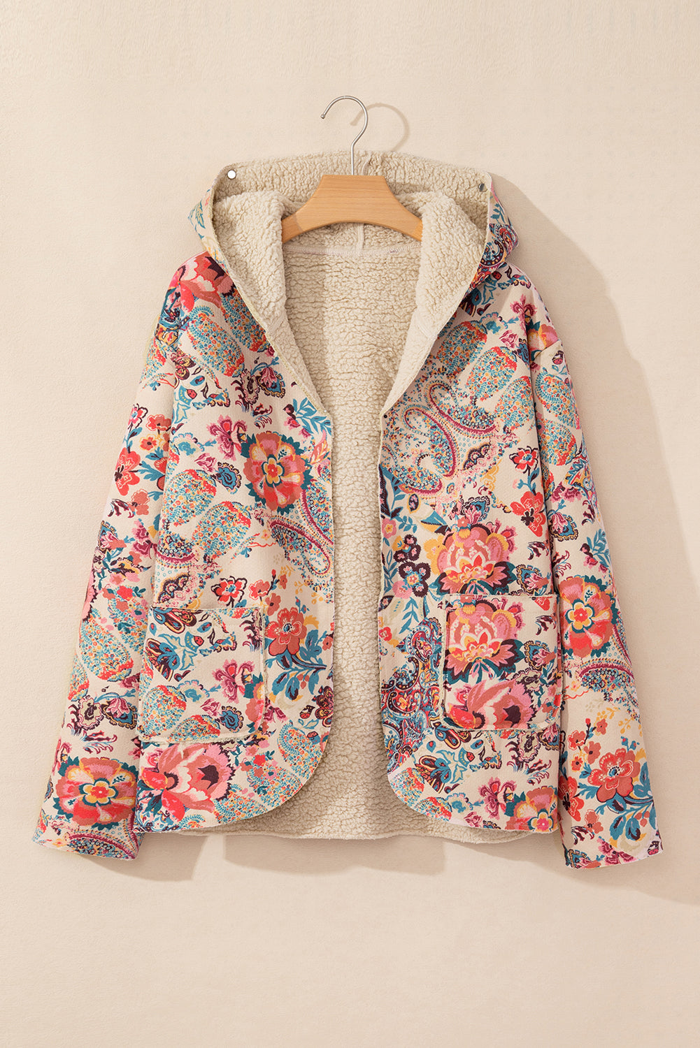 Beige Vintage Paisley Floral Hooded Jacket