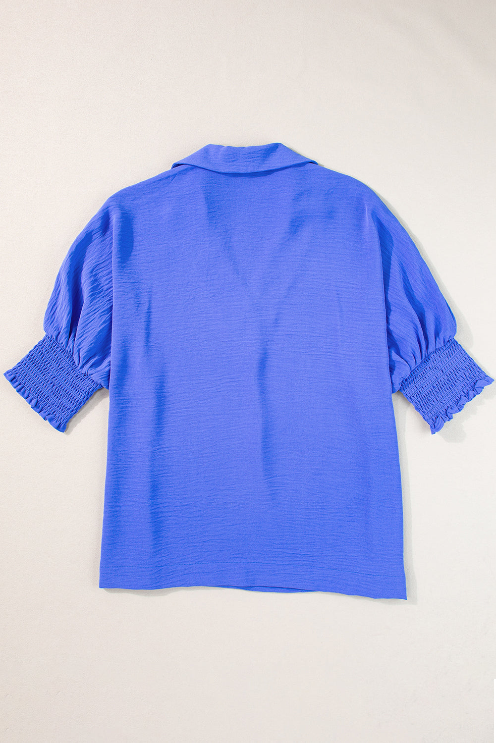 Audrey Blue Collared Smocked Sleeve Top