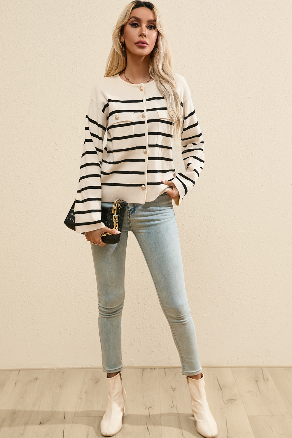 Black Stripe Cardigan Sweater