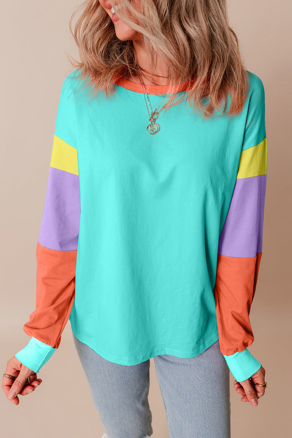 Piper Teal Colorblock Patchwork Loose Top