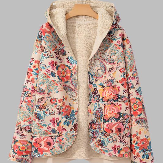 Beige Vintage Paisley Floral Hooded Jacket