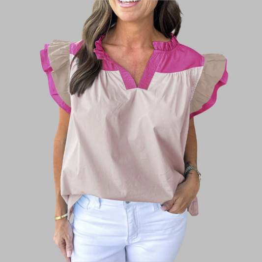 Ebony Pink Ruffled Sleeve Frill Blouse