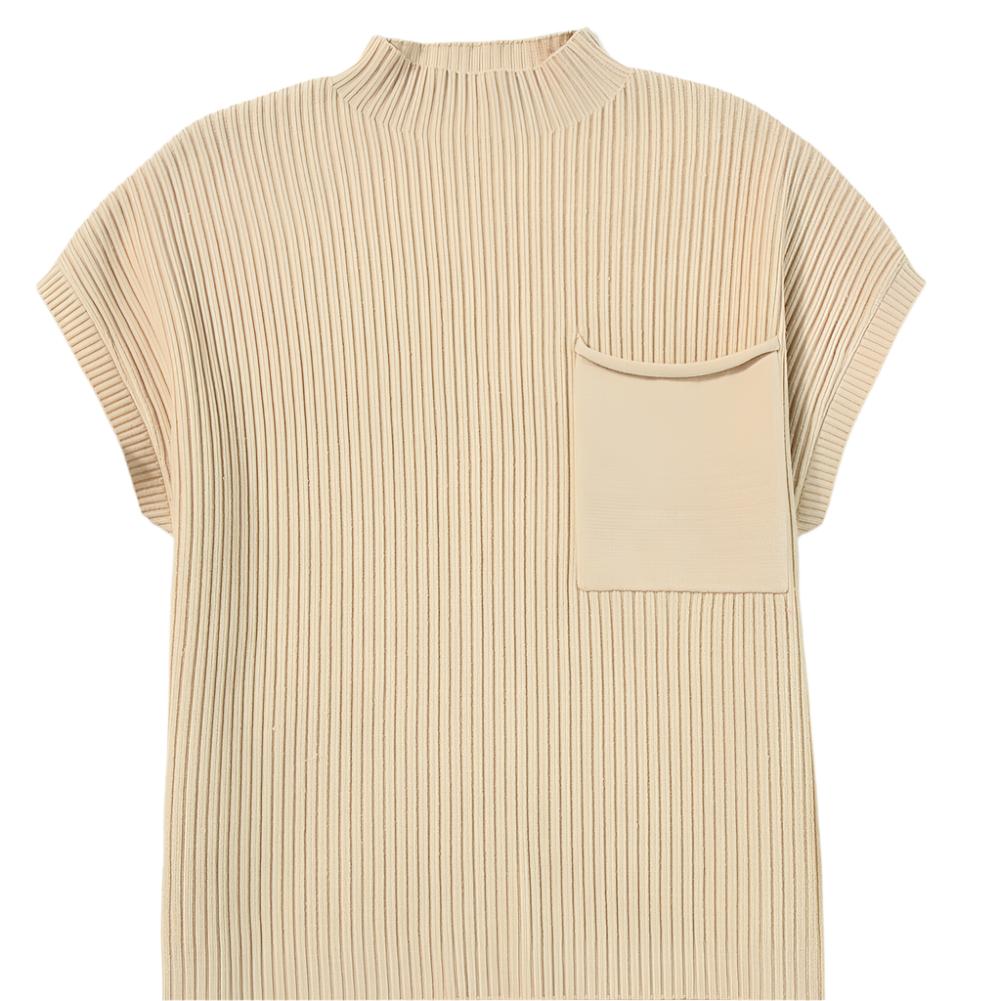 Oatmeal Ribbed Patch Pocket Sweater