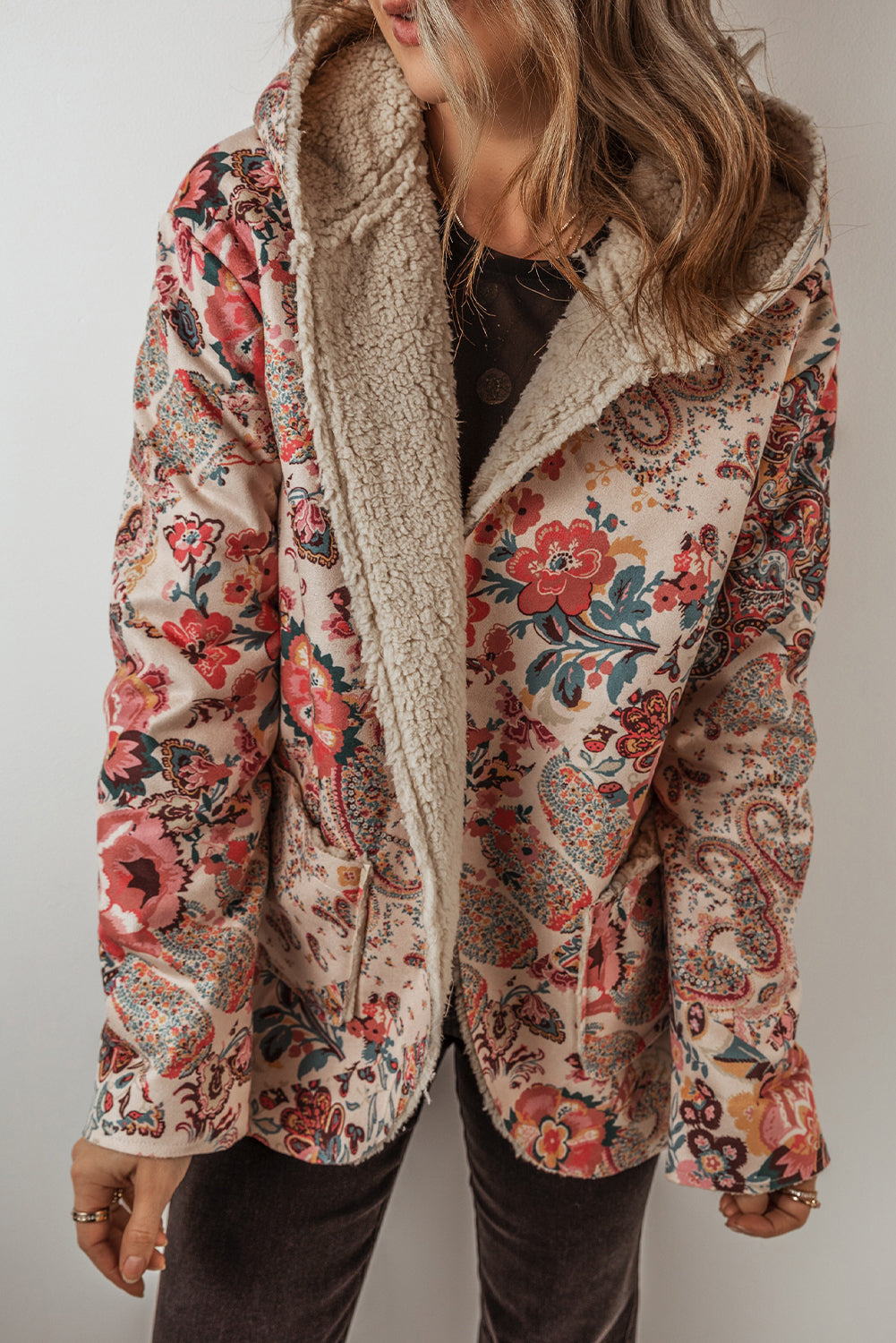 Beige Vintage Paisley Floral Hooded Jacket