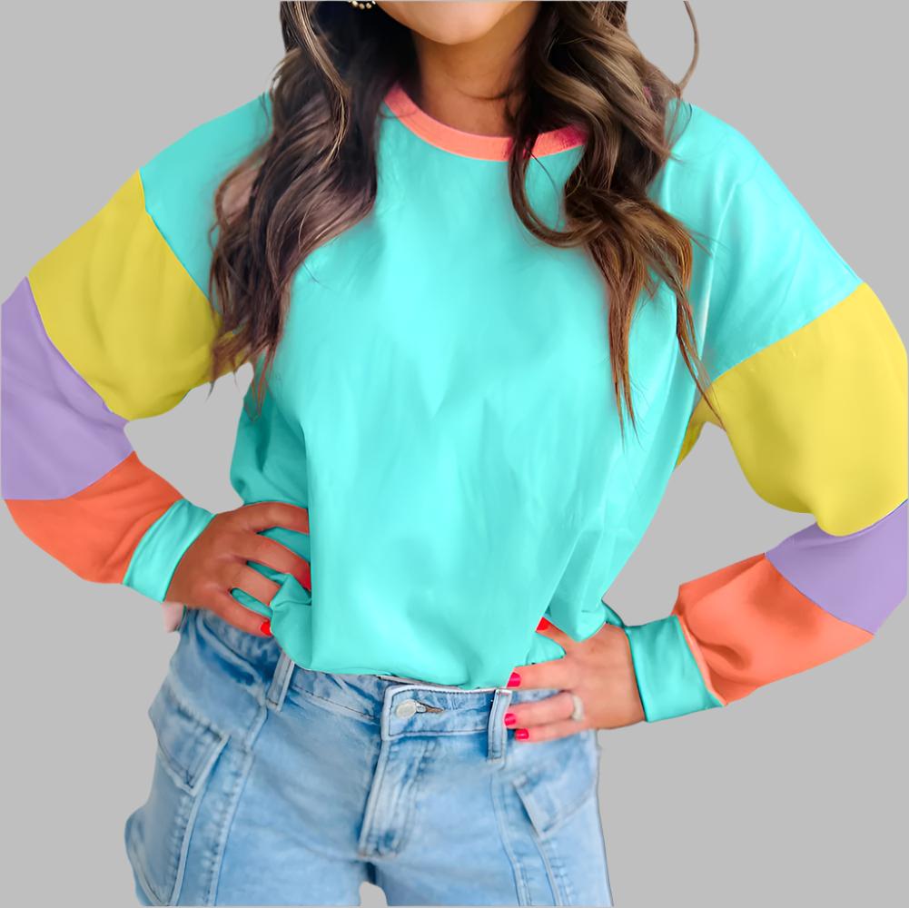 Piper Teal Colorblock Patchwork Loose Top