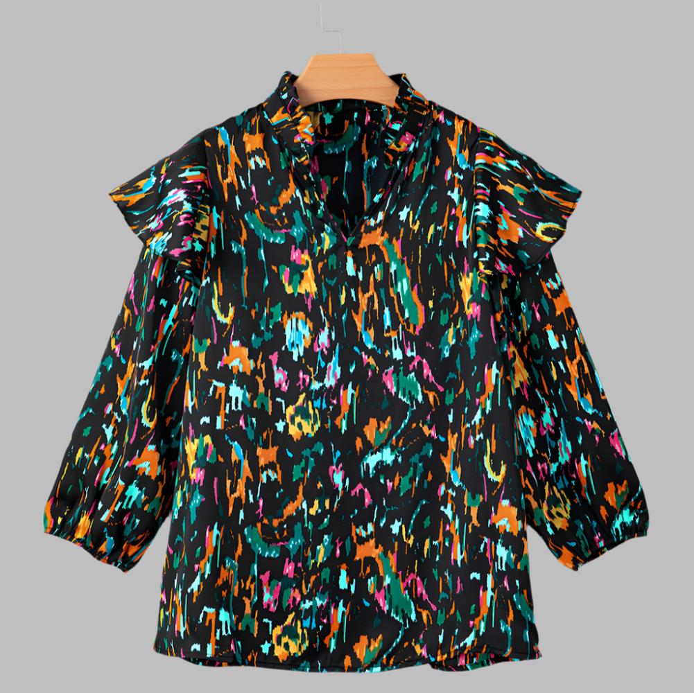 Olivia Black Abstract Puff Sleeve Blouse