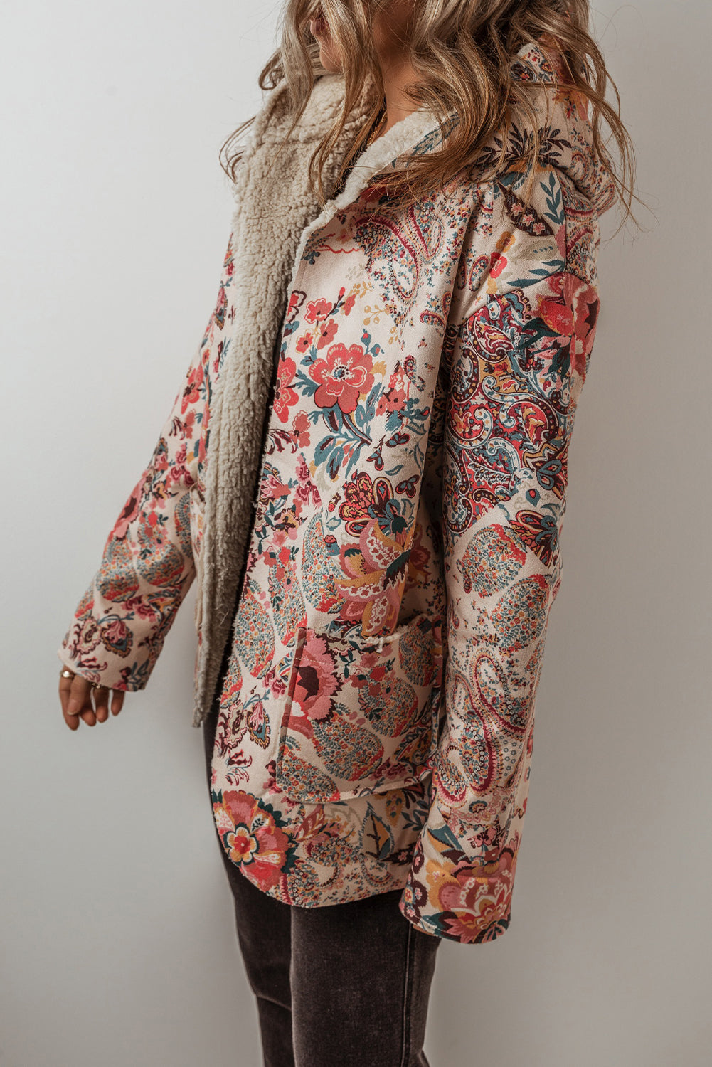 Beige Vintage Paisley Floral Hooded Jacket