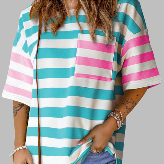 Val Blue Stripe Patch Pocket T-Shirt