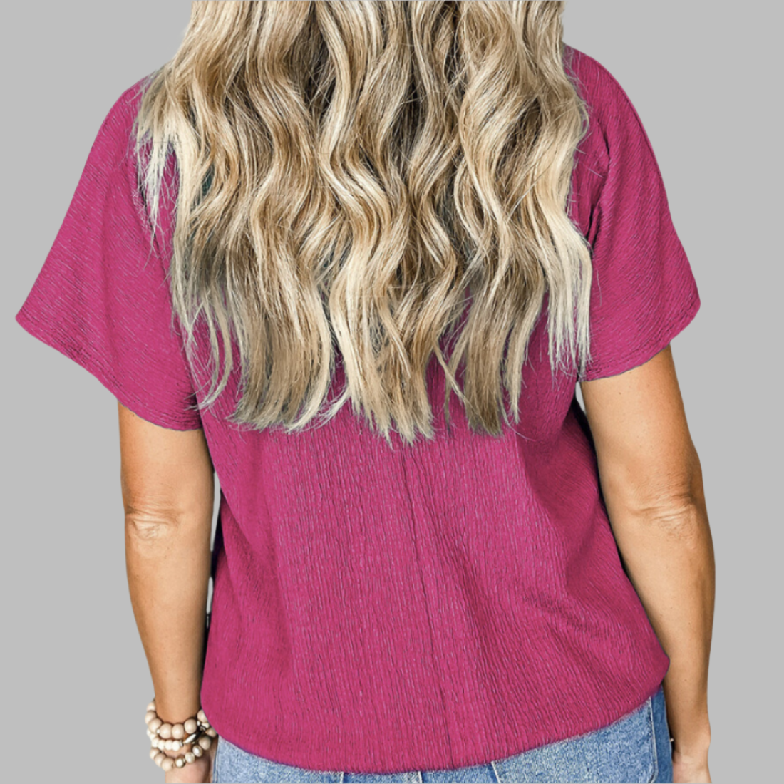 Addyson Pink V-Neck Bubble Hem Plus Top