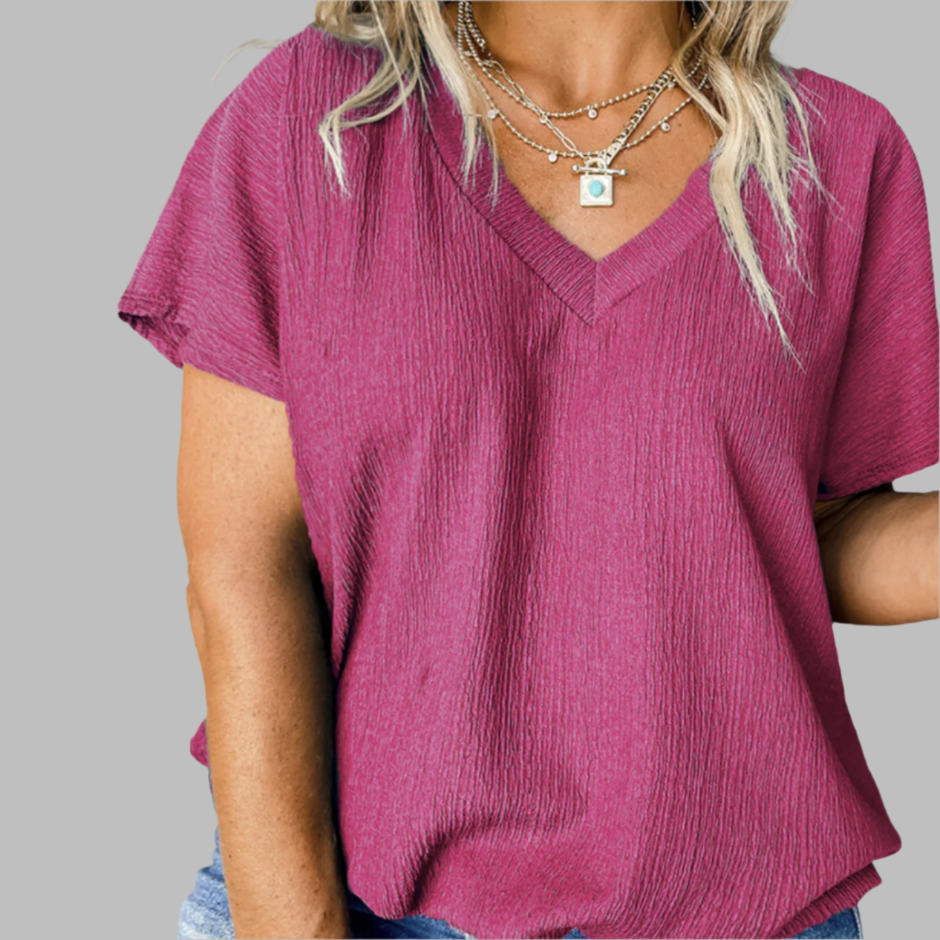 Addyson Pink V-Neck Bubble Hem Plus Top