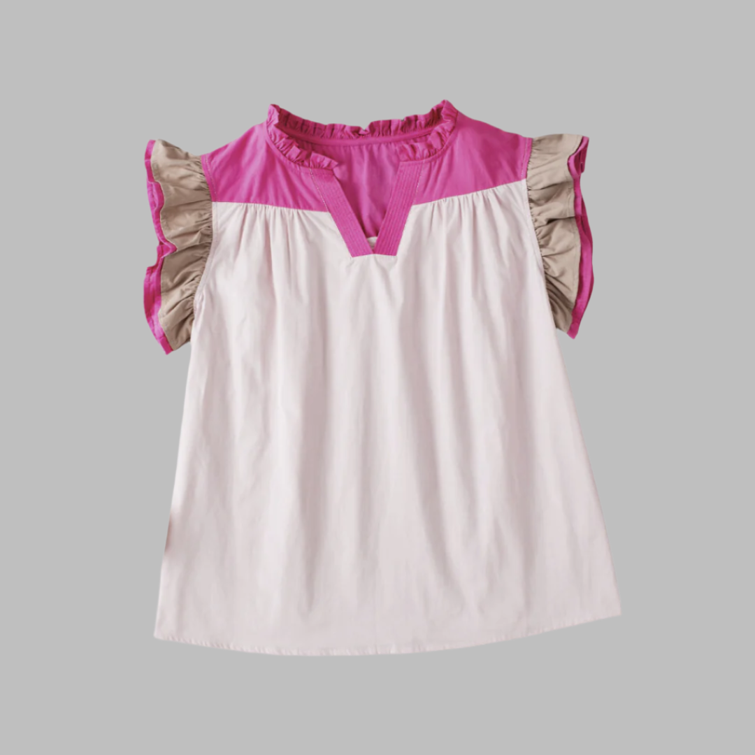 Ebony Pink Ruffled Sleeve Frill Blouse