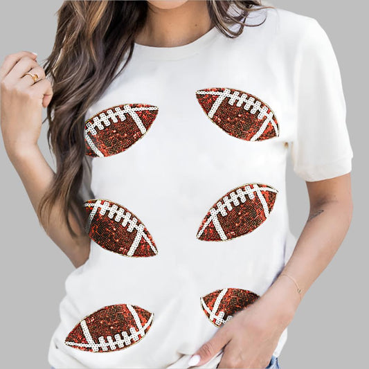 Remi White Sequined Football Graphic Tee