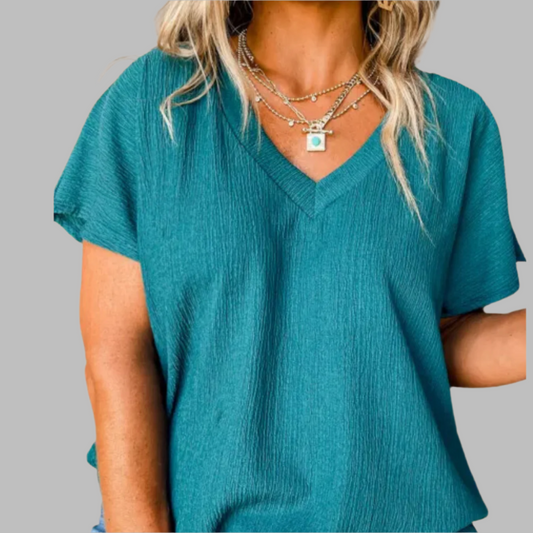 Addyson Saphire V-Neck Bubble Hem Plus Top