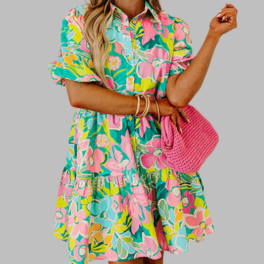 Lily Puff Sleeve Buttoned Dress