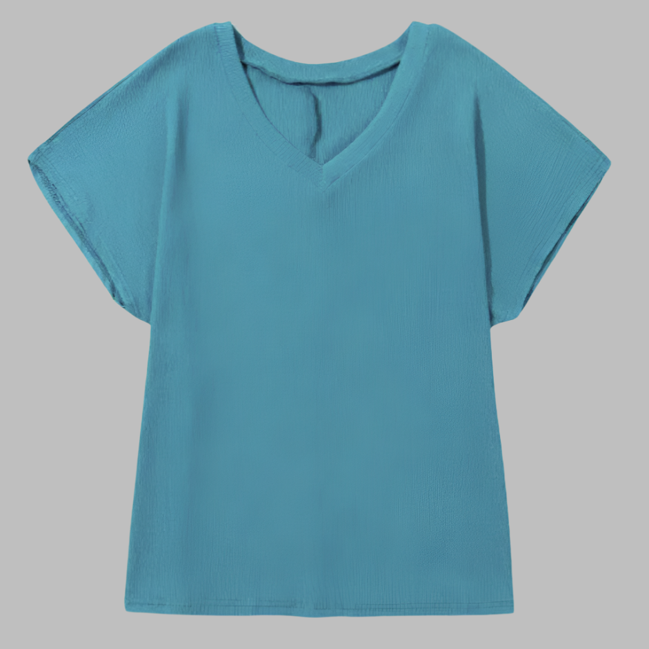 Addyson Sapphire Textured V-Neck Bubble Hem Plus Top