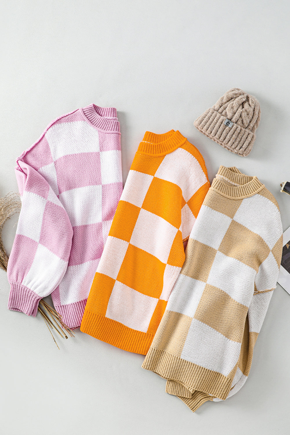 Nora Orange Checkered Sleeve Sweater