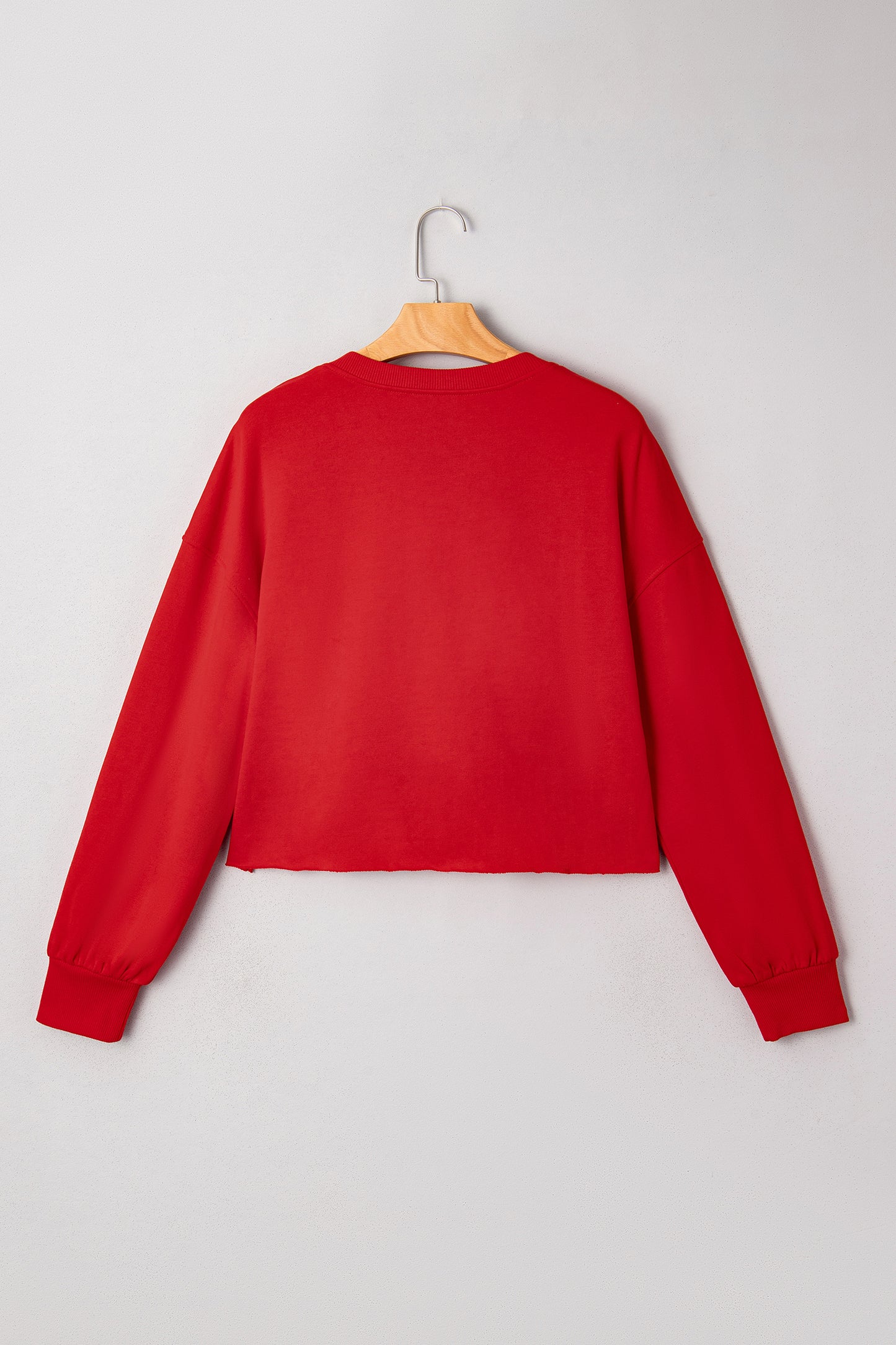 Tomato Red Christmas Tree Embroidered Notched Neck Cropped Sweatshirt