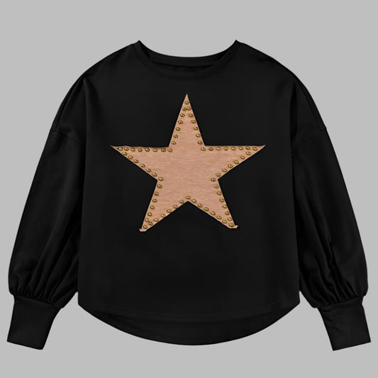 Black Studded Star Oversized Top