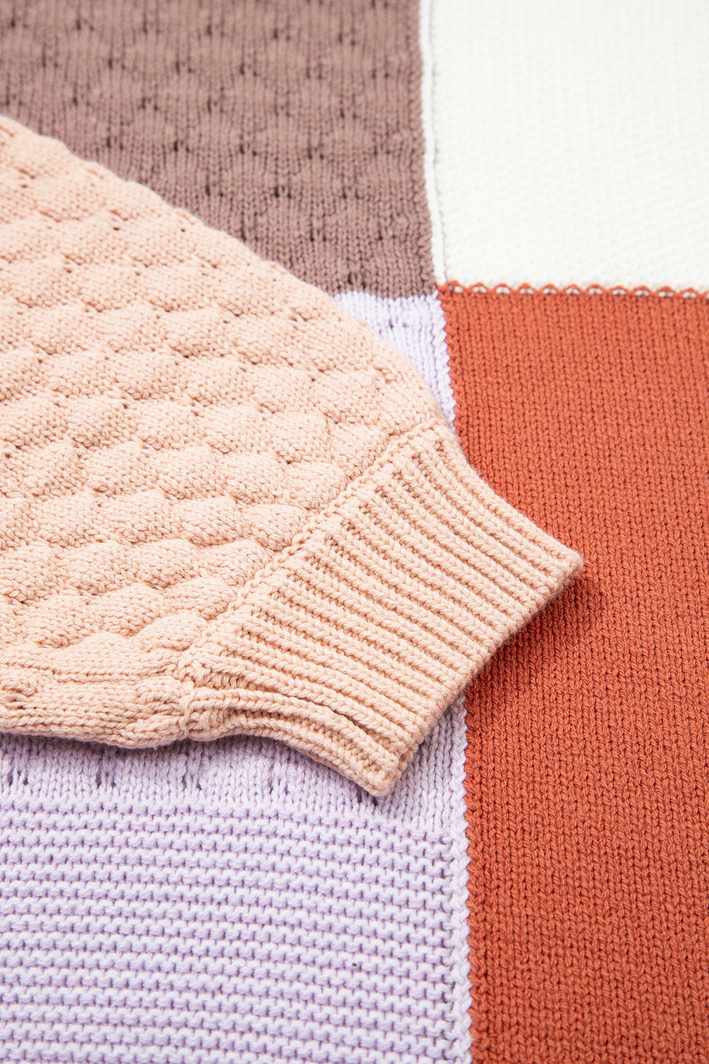 Coffee Mix Texture Colorblock Knit Baggy Sweater