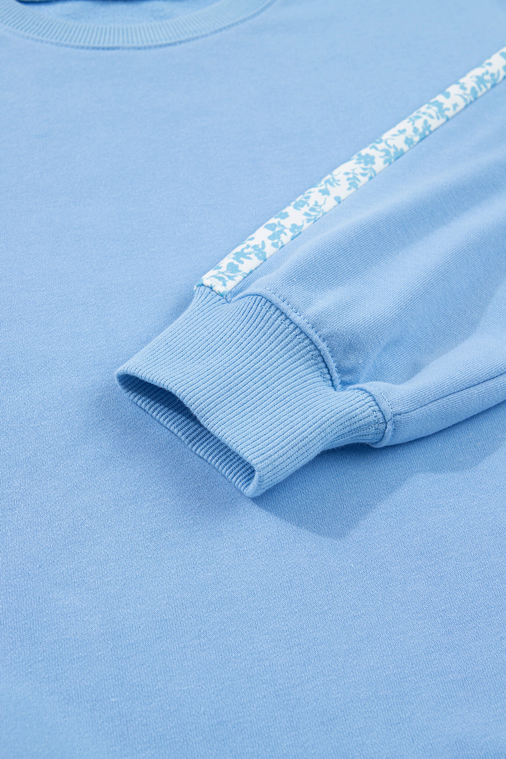 Beau Blue Floral Patchwork Drop Shoulder Pullover and Sweatpants Lounge Set