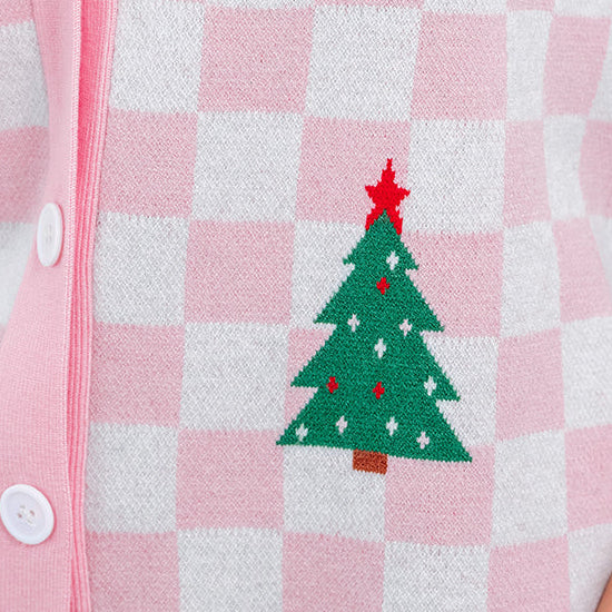 Anna Pink Checkered Christmas Tree Cardigan