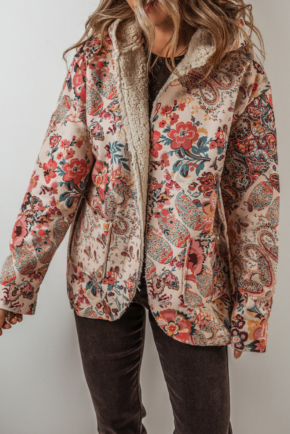 Beige Vintage Paisley Floral Hooded Jacket