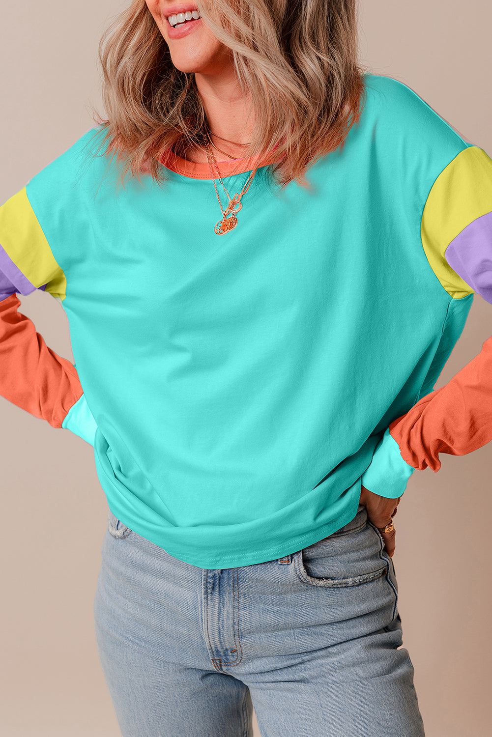 Piper Teal Colorblock Patchwork Loose Top