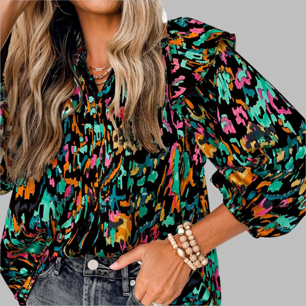 Olivia Black Abstract Puff Sleeve Blouse