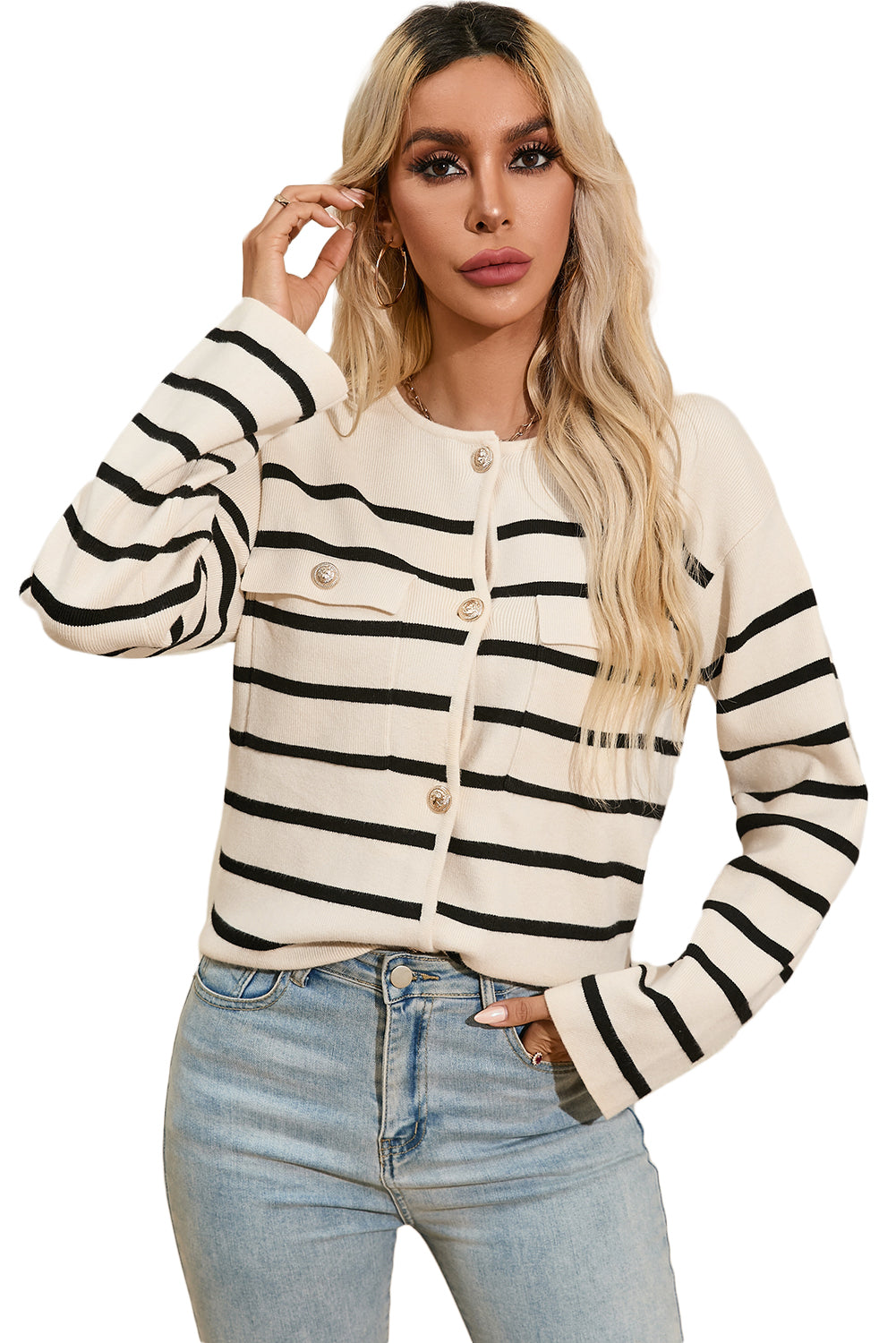 Black Stripe Cardigan Sweater