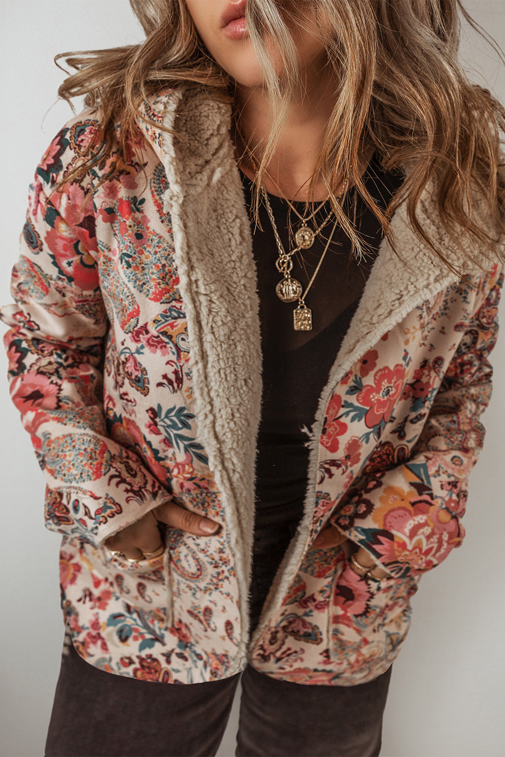 Beige Vintage Paisley Floral Hooded Jacket