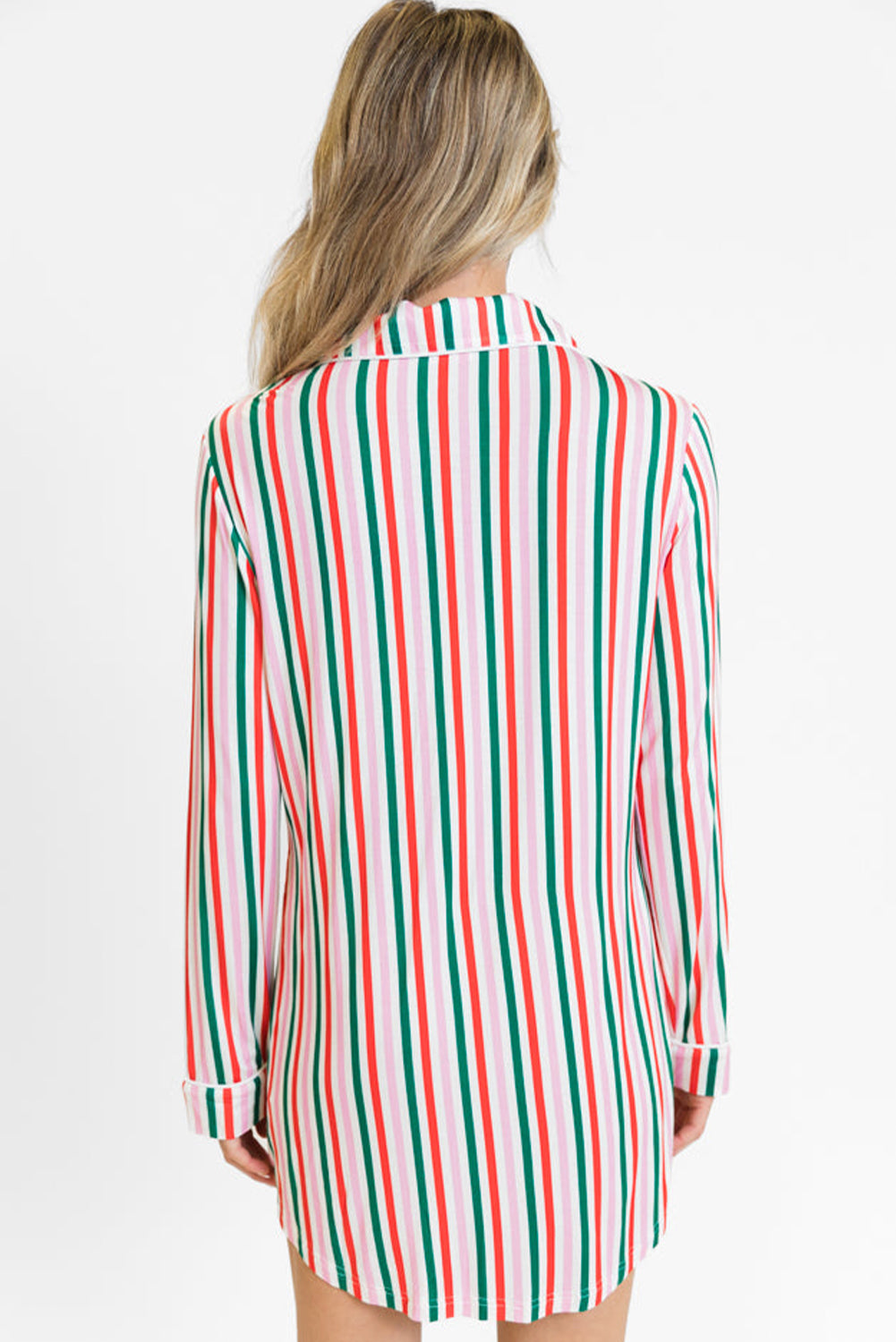 Pink Stripe Christmas Long Sleeve Shirt Style Lounge Dress