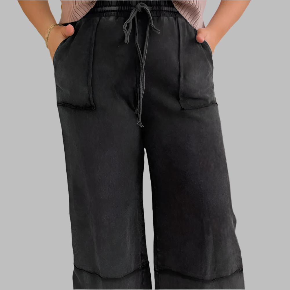 Wren Black Wash Wide Leg Cropped Pants