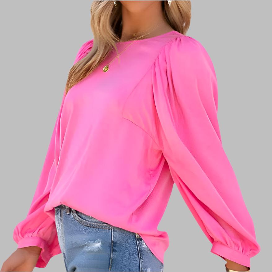 Ella Pink Satin Puff Sleeve Blouse