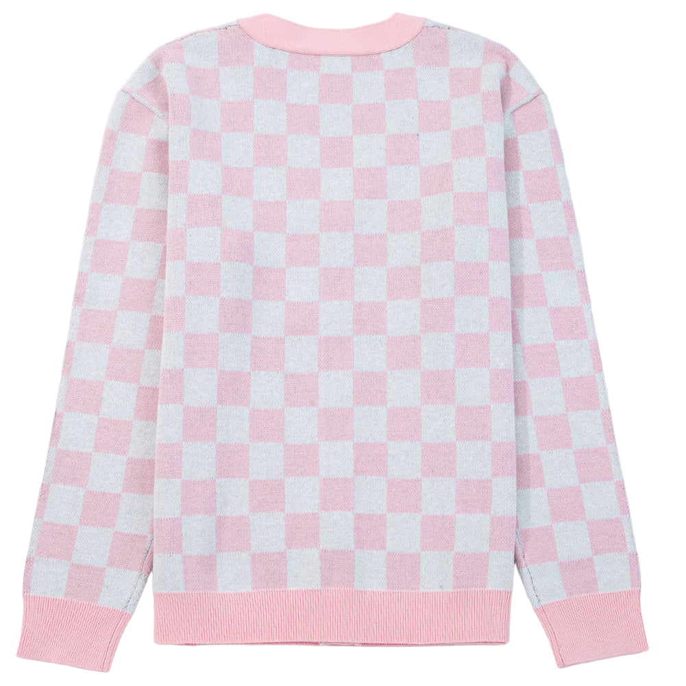 Anna Pink Checkered Christmas Tree Cardigan