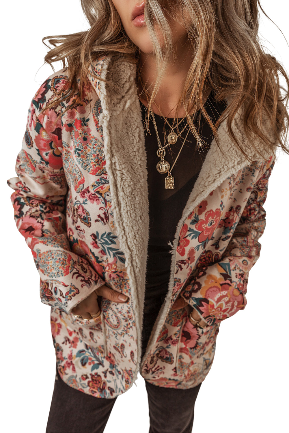 Beige Vintage Paisley Floral Hooded Jacket