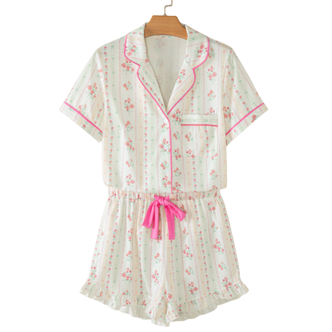 Bailey Beige Floral Print Pajamas Set