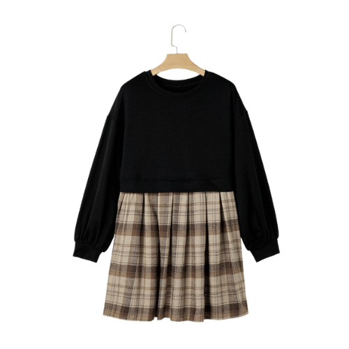 Evey Black Plaid Patchwork Sweatshirt Dress