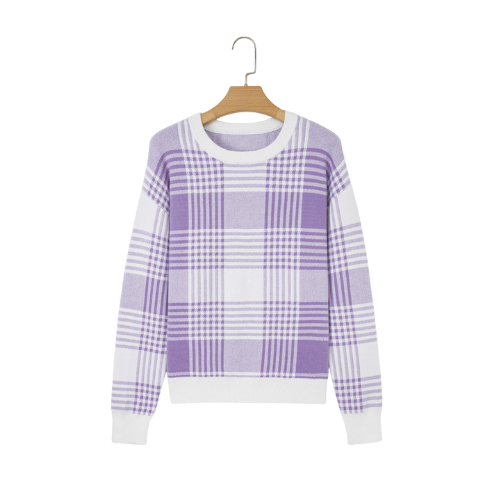 Mia Lilac Plaid Loose Sweater